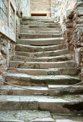 Steps worn by many feet.