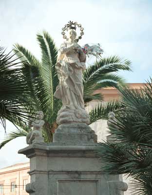 This statue was in the center of the plaza in front of the cathedral and cloister.