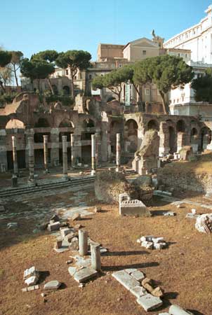 Palatine Hill with temples in front.