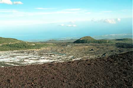 Looking down the side of Mt. Etna. Note the road we came up to get to this point.